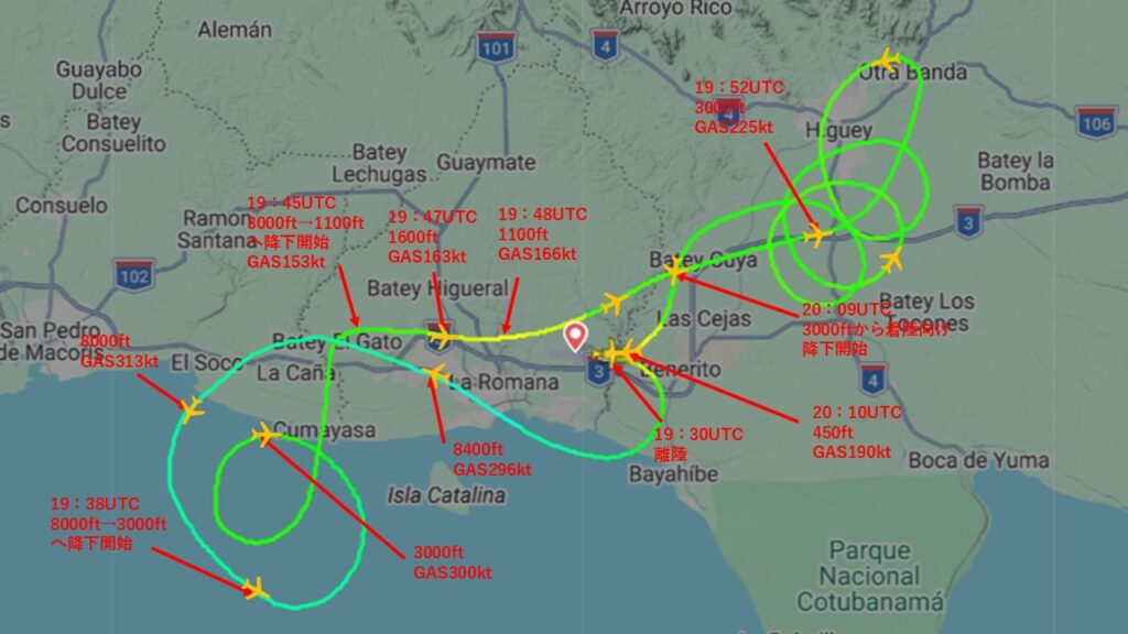 flightradar24においてN318JFの飛行形跡